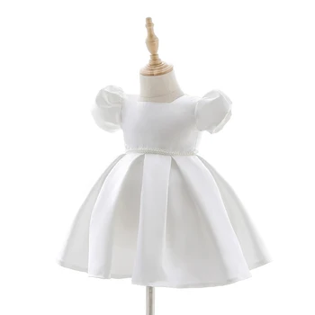 IYEAL Bebek Kız İnci Dekorasyon Kabarcık Kollu Kısa Prenses Elbise Baby1st Doğum Günü Elbise Bebek Vaftiz Elbiseler