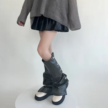 PU Deri kadın Bacak ısıtıcıları y2k Tarzı bot paçaları Yeni Moda ayak koruyucu Kadın Toka Dekor