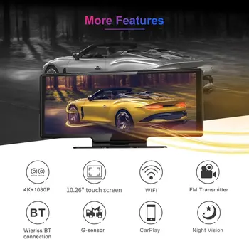 10.26 İnç 4K Araba araç içi kamera Carplay Android Otomatik dikiz aynası Video Kayıt WİFİ Döngü Kayıt araba dvr'ı
