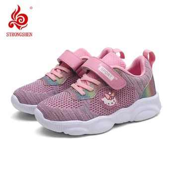 STRONGSHEN Çocuklar koşu ayakkabıları Kızlar Sneakers Nefes Hafif Kediler Örgü yürüyüş ayakkabısı Moda Pembe Spor Tenis Ayakkabıları Çocuklar için