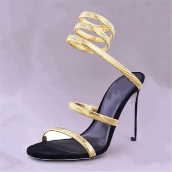 boyutu 34 43 Tasarımcı Yüksek Topuklu Sandalet Kadın Taklidi Ayak Bileği Yılan Sicim Etrafında Düğün Bayan Yaz Gladyatör parti ayakkabıları