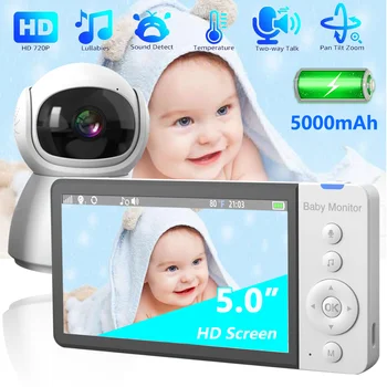 5000mAh Pil bebek izleme monitörü 5.0 İnç 720P Büyük Ekran Kablosuz Video 2 Yönlü Ses VOX Sıcaklık Bebek Dadı Güvenlik Kamera