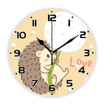 Sevimli Karikatür Kirpi Karahindiba duvar saati Çocuk Odası Kreş Güzel Kirpi Aşk Hayvan Büyük Duvar Saati Ev Dekor Hediye
