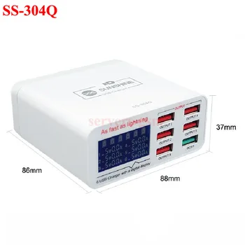 SS - 304D SS-304Q Mini 6 Port USB akıllı şarj cihazı Desteği Kablosuz Şarj İçin lcd ekran ile Cep Telefonu Şarj Tamir Araçları