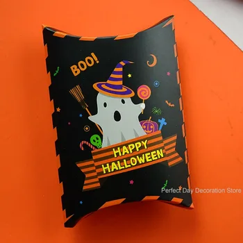 10 adet Cadılar Bayramı Karton Yastık Hediye Kutuları Şeker ve Bisküvi Ambalaj Trick or Treat Cadılar Bayramı Partisi Dekorasyon Malzemeleri