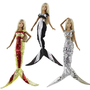 NK 3 Set 1/6 Prenses Güzel Akşam Elbise Seksi Sütyen Ve Pullu Mermaid Kuyruk Etek barbie bebek Aksesuarları Kız Hediye Oyuncak