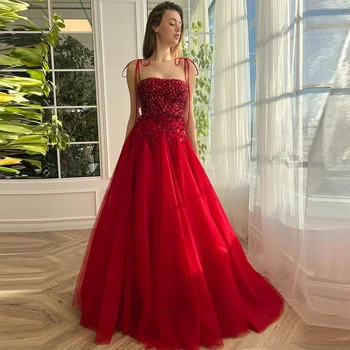 Sevintage Kırmızı Tül balo kıyafetleri Kristal Boncuk Payetli Spagetti Sapanlar A-Line Abiye giyim kutlama elbiseleri 2023