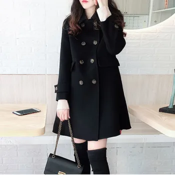 Moda Rahat Yün Rüzgarlık Kadın Palto Kış 2023 Yeni Kore Gevşek Uzun Kalın Yün Ceket Kadın Dış Giyim Sonbahar Ceket
