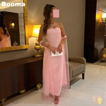 Booma Pembe Mermaid Abiye Straplez Leke Örgün Durum Elbise Pelerin ile Ayak Bileği Uzunluk Parti Balo Abiye Kadınlar için Dubai