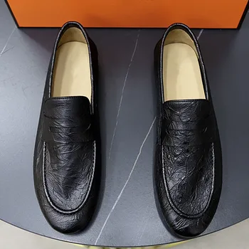 2023 Klasik Yeni Lüks Erkekler erkek resmi ayakkabı En Kaliteli deri makosenler Erkekler Rahat Açık Ayakkabı Erkek sürüş ayakkabısı Büyük Boy 46