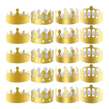 Çocuklar İçin kağıt Taçlar 20 ADET Ayarlanabilir Altın Kral Taçlar Altın Kağıt Taçlar 4 Stilleri Kral Charles III Taç Giyme parti şapkaları İçin