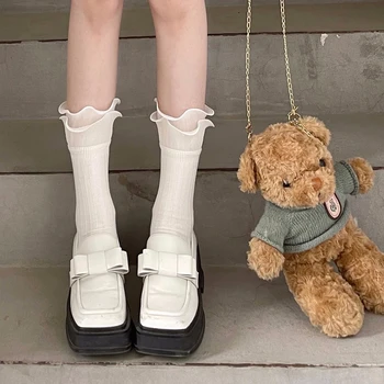 Yüksek Kaliteli JK Lolita Kız Tatlı Fırfır Dantel Pamuk Çorap Kore Moda Bale Tarzı Orta Tüp Çift Katmanlı Fırfır Kenar Çorap
