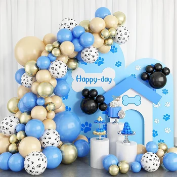 116 adet Mavi Kayısı Hayvanlar Pençe Köpek Tema Balon Garland Kemer Mutlu Doğum Günü Çocuk Parti Dekorasyon Anniversaire Vaftiz Globos