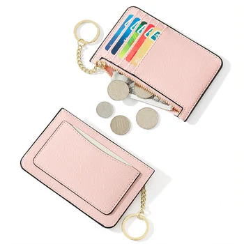 Basit Ultra ince PU kadın Kredi kart çantası Fermuar Moda küçük cüzdan Çoklu kart tutucu Anahtarlık Mini Organizatör bozuk para cüzdanı
