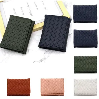 Düz Renk Dokuma PU küçük cüzdan Moda Tasarım Kore Tarzı el çantası kart çantası bozuk para cüzdanı Erkekler