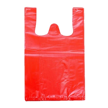 40/50 adet Kırmızı Plastik Torba Süpermarket Bakkal Hediye alışveriş çantası Kalınlaşmak Saplı Yelek Çanta Mutfak Depolama Temiz çöp torbası