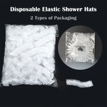 100 adet Tek Kullanımlık Elastik Duş Şapkaları Bireysel Sarılmış / Toplu Çanta PE Su Geçirmez Güzellik Saç Şapka Duş Başlığı Banyo Malzemeleri