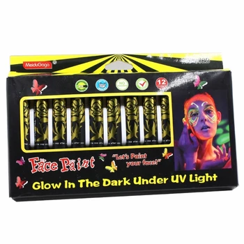 12 adet Glow karanlık yüz boyası boya kalemi UV siyah ışık makyaj Neon yüz ve vücut