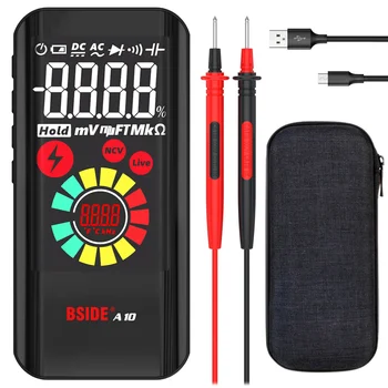 BSIDE A10 Ultra taşınabilir Dijital Multimetre 9999 True RMS DC AC Gerilim Kapasite Ohm Diyot NCV Hz Yangın Tel Test Cihazı Renkli LCD