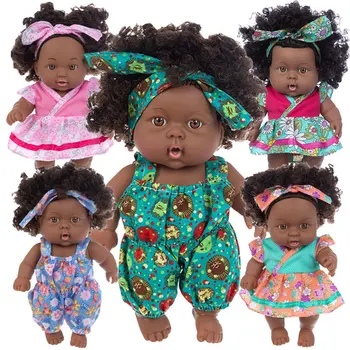 Etnik 20cm Reborn Bebek Simülasyon Afrika Siyah Cilt Sevimli Bebekler Mini Bjd Yumuşak VİNİL Bacaklarda Hareketli Baskılı çocuk oyuncağı kız için