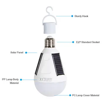 12W E27 LED güneş ampul lamba şarj edilebilir açık acil güneş enerjili ampul su geçirmez seyahat balıkçılık kamp ışık çadır lambası