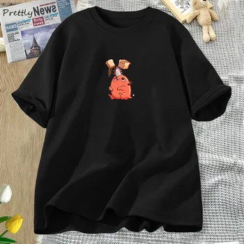 Testere Adam Pochita T Shirt Anime Pamuk Kadın kısa kollu tişört O Boyun Kadın Giyim Büyük Boy Tee Üst Kadın Streetwear