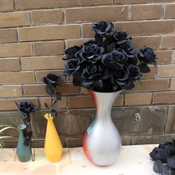 1 adet İpek Siyah Gül yapay çiçek Kafa Buket Ev Oturma Odası Düğün Noel Dekorasyon Yeni Yıl Dekorasyon