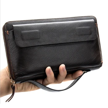 Yumuşak Hakiki Deri debriyaj cüzdan erkek uzun cüzdan deri cüzdan kartvizit fatura nakit üst katman dana çanta