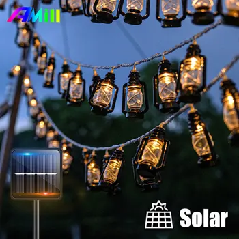 Güneş ışığı LED dize ışıkları Retro noel dekorasyon açık su geçirmez Kamp Çadırı Garland Bahçe Partisi Peri Lambaları dekor