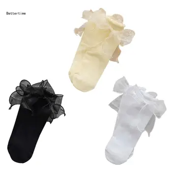 B36D 1 Çift Kadın Fırfır Çorap Kız Dantel Tepeli Ayak Bileği Çorap Fırfırlı Çorap Bowties Pamuk Çorap Prenses Tarzı Elbise Çorap