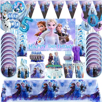 Disney Dondurulmuş Prenses Kar Kraliçesi Anna Elsa Prenses Tema Doğum Günü Partisi Tek Kullanımlık Sofra takımı Çocuklar Kız Parti Malzemeleri