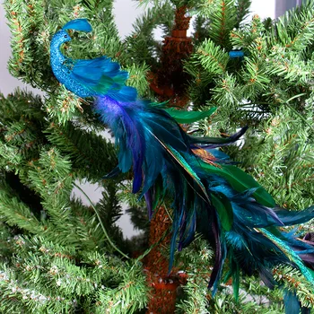 Turkuaz Tavuskuşu Dekor Noel Ağacı Asılı Dekorasyon Klip Zanaat Sahte Tavuskuşu Simli Kuş Festivali Parti Aksesuarları