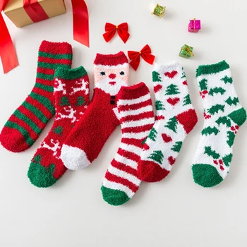 3Pairs Noel Çorap Kalınlaşma kadın Çorap Kış Sıcak Karikatür Mercan Kadife Çorap Hediye Yeni Yıl Noel Çorap 2023