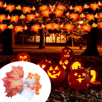 Yapay sonbahar akçaağaç yaprakları kabak Garland Led peri ışıkları noel dekorasyon için şükran Günü partisi DIY Cadılar Bayramı dekor