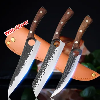 El Dövme kemiksi saplı bıçak Ultra Keskin Açık Avcılık Bıçaklar Tavuk Eti Dilimleme Bıçağı Karbon Çelik Şef Mutfak Bıçakları Cleaver