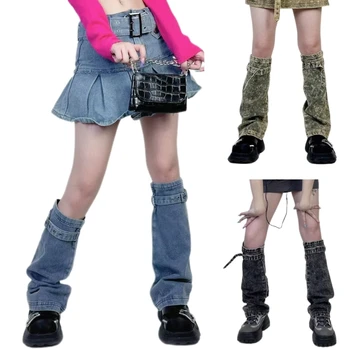 Y2k Bandaj Uzun Çorap Gotik Kot bacak ısıtıcıları çorap Punk Kızlar Streetwear Bacak Örtüsü diz üstü çorap