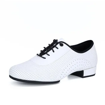 Erkekler Latin Dans Ayakkabıları Beyaz Hakiki Deri Sosyal Balo Salonu Ayakkabı Inek Deri Oxford Modern Ayakkabı 3 cm Topuk Kadın Sneakers
