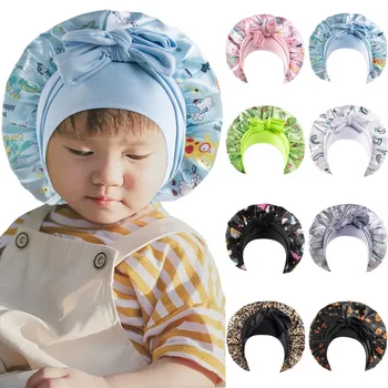 Sınır ötesi Yeni Varış Elastik Şerit Saten Çocuk Şapka Baskı Yay Bandaj Bebek Gecelik Tek Parça Dropshipping