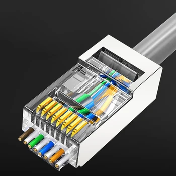 100 adet Delikten Kristal Kafa RJ45 CAT6 Konektörü Geçiş Modüler Fiş 8P8C Modüler Fiş Adaptörü Ethernet Kablosu için