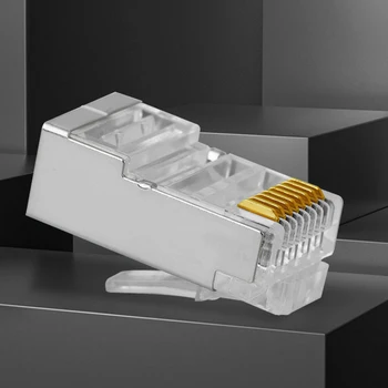 100 adet Delikten Kristal Kafa RJ45 CAT6 Konektörü Geçiş Modüler Fiş 8P8C Modüler Fiş Adaptörü Ethernet Kablosu için