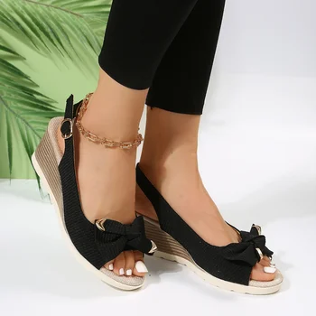 Kadın İlmek Kama Sandalet Bayanlar 2023 Yaz Patchwork Platformu Sandalet Kadın Geri Kayış Sandalet Sandalias Mujer Boyutu 36-42