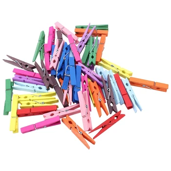 SANQ 3 İnç Büyük Doğal Renkli Ahşap Clothespins, 50 Pin Seti, Çeşitli Renkler