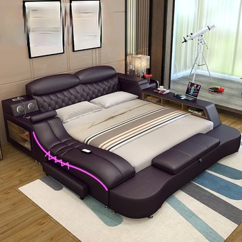 Tatami yatak büyük yatak çift kişilik yatak 2 m 2.2 m 2.4 ana yatak odası Japon modern minimalist genişletilmiş yatak odası deri yatak
