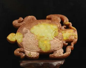 Eski Çin Doğal Yeşim El Oyma ejderha kaplumbağa Kolye m