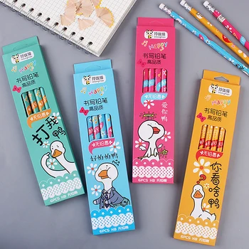 6 Adet/kutu Kawaii Kalemler Kore Kırtasiye Malzemeleri Sevimli Karikatür HB Kalem Ördek Desen Hediyeler Çocuklar için