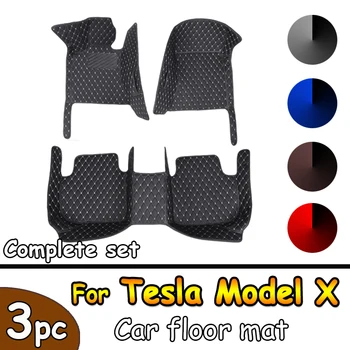 Araba Paspasları Tesla Modeli X 7 Koltuk 2015~2022 Tam Set Lüks Halı Halı Anti Kir Pad Deri Mat Araba Aksesuarları Tapete Carro