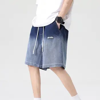 Yeni Degrade kısa pantolon Erkekler Yaz Kot Şort Pamuk Rahat Pantolon İpli Geniş Bacak Baggy Kot Şort Erkek Streetwear