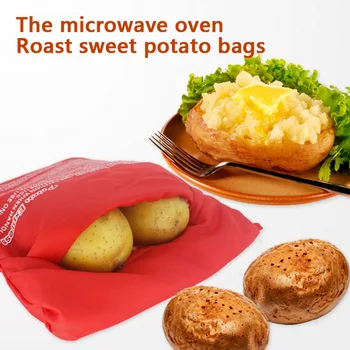 1 ADET YENİ Kırmızı Yıkanabilir Ocak Çanta Fırında Patates Mikrodalga Pişirme Patates Hızlı Hızlı Pişirme Çantası