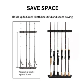 Soporte de caña de pescar vertical de 2 piezas, soporte de barra de pared, hasta 6 varillas, herramienta de almacenamiento de...