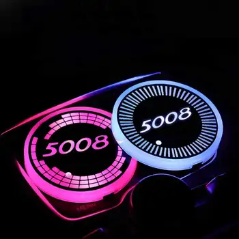 6.8 cm LED araba Coaster su bardağı tutucu kaymaz ışık Mat akrilik ped Peugeot 5008 için rozeti oto Styling iç dekorasyon